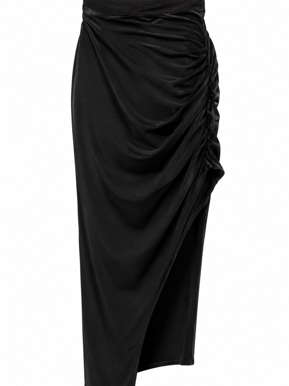MISGUIDED Black Faux Leather Ruched Asymmetrical Midi Skirt